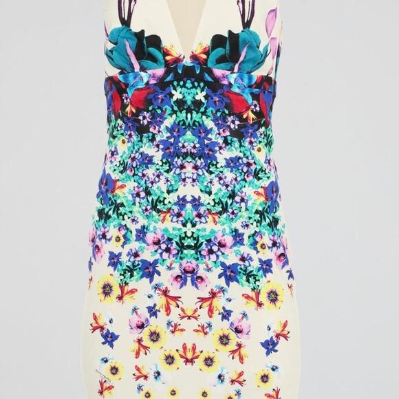 Roberto Cavalli Floral Bodycon Dress – Stretchy Midi – Ecru  US 8, M Designer - Picture 1 of 8